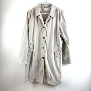 Garnet Hill Modern Trench Coat Beige Longline Office Professional Size 10 Cotton